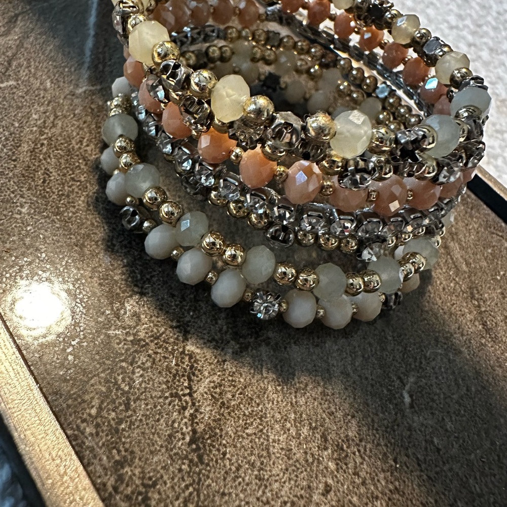 Gold and Cream Layered Beaded Bracelets